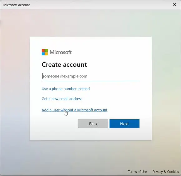 add a user without microsoft account