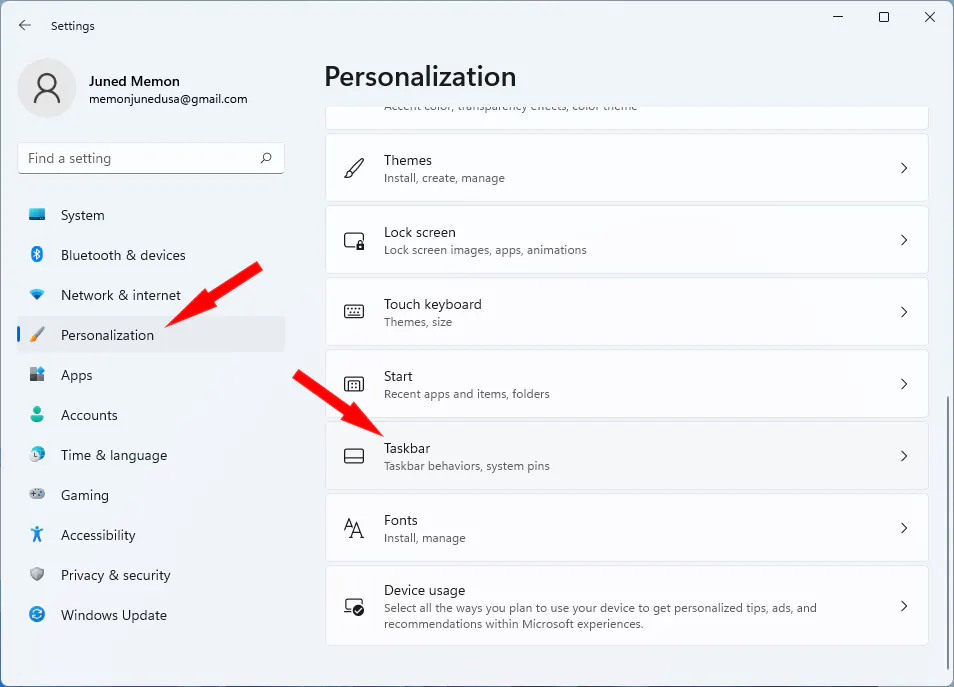 personalization taskbar